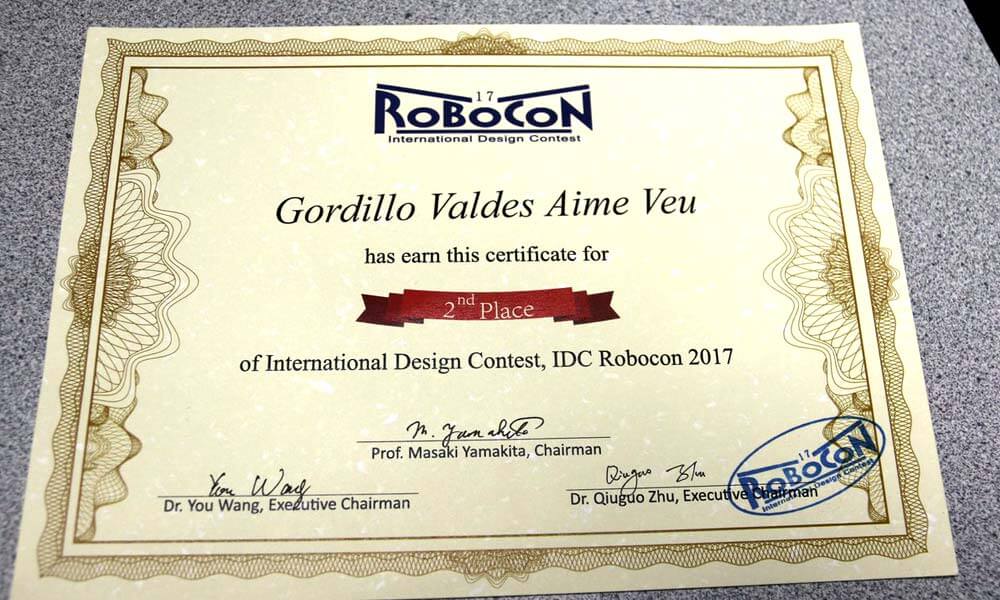 Certificado de Robocon 17 China para Aimé Veu