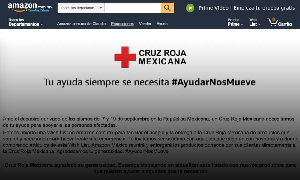 Donativos vía Amazon para ayudar a afectados del sismo en México