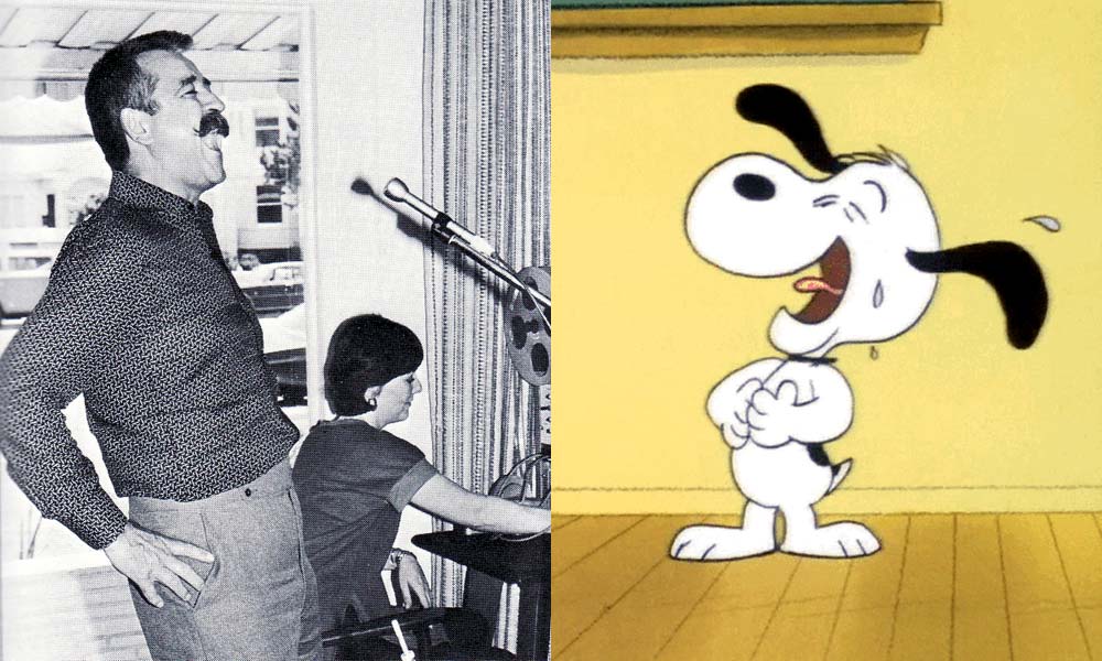 Bill Melendez grabando la voz de Snoopy