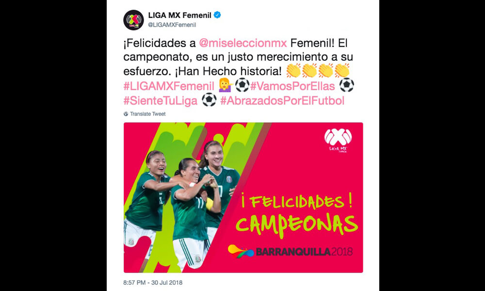 Felicitaciones para el Tri Femenil por la Liga MX Femenil