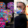 Cubrebocas y caretas con motivos mexicanos hechos por taller de artes plásticas El Volador, inspirados en el Día de Muertos